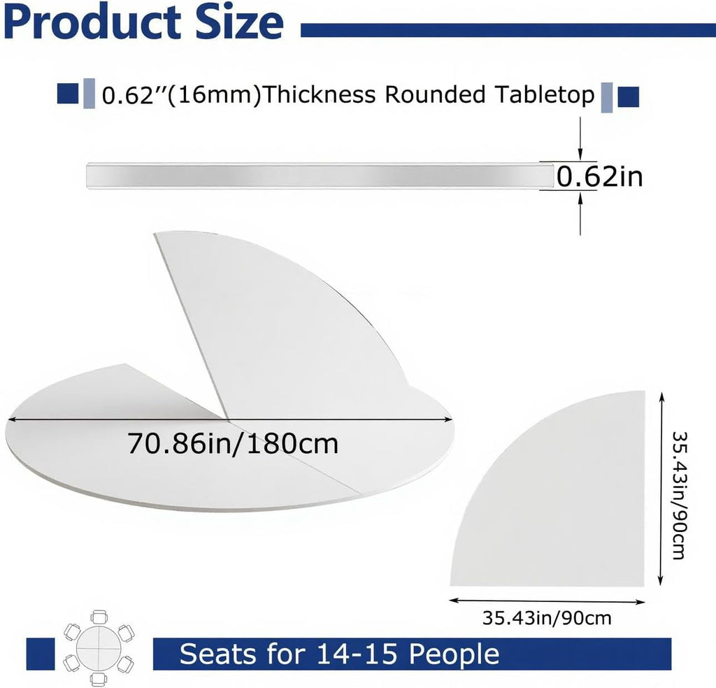 71" White Foldable Round Table Top, No Legs