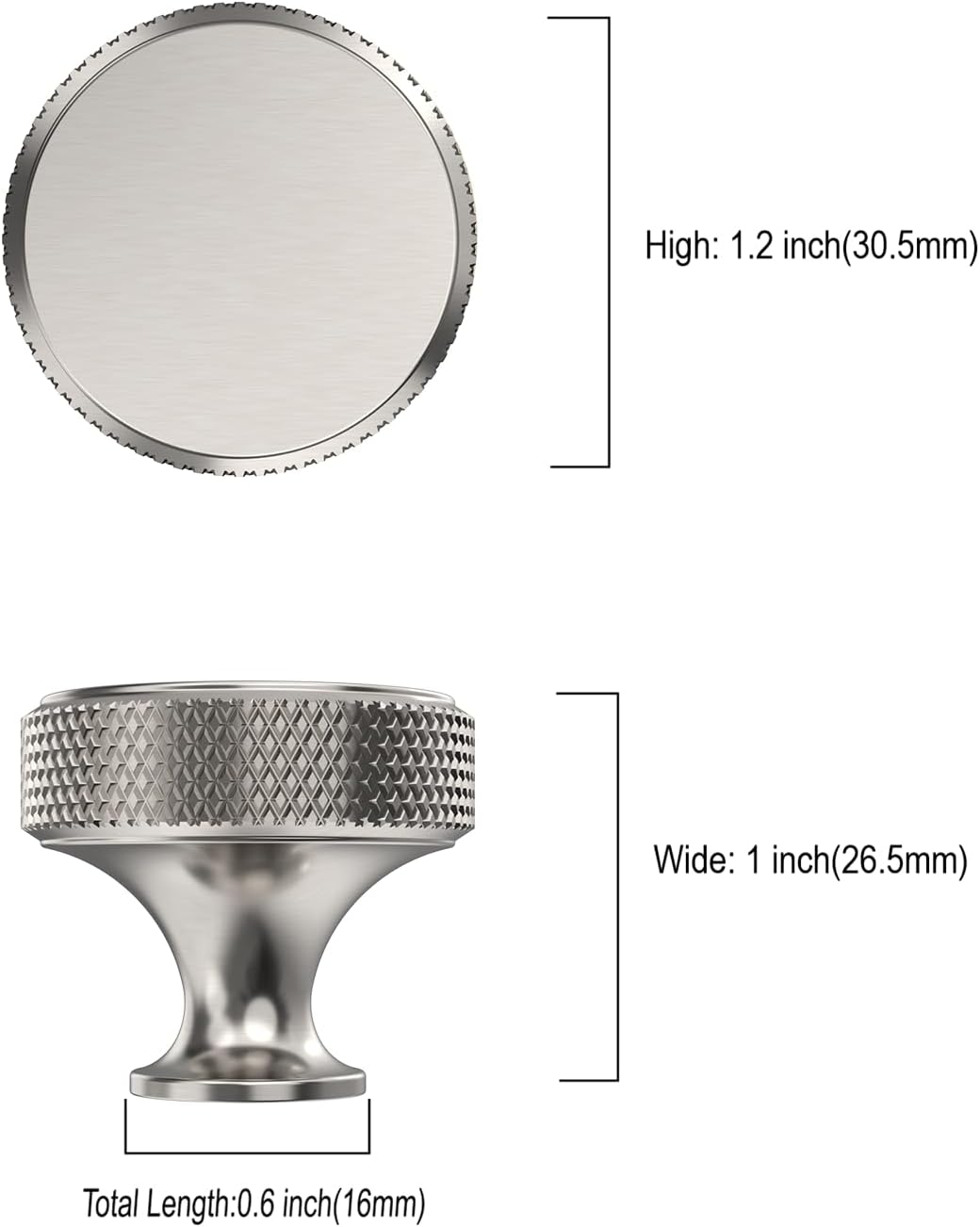 10‑Pack Knurled Brushed Nickel Cabinet Knobs