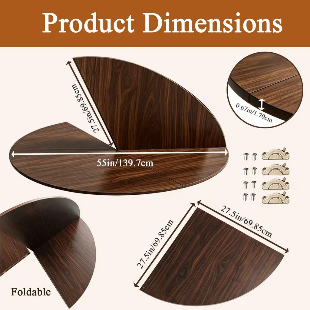 55" Walnut Foldable Round Table Top, No Legs