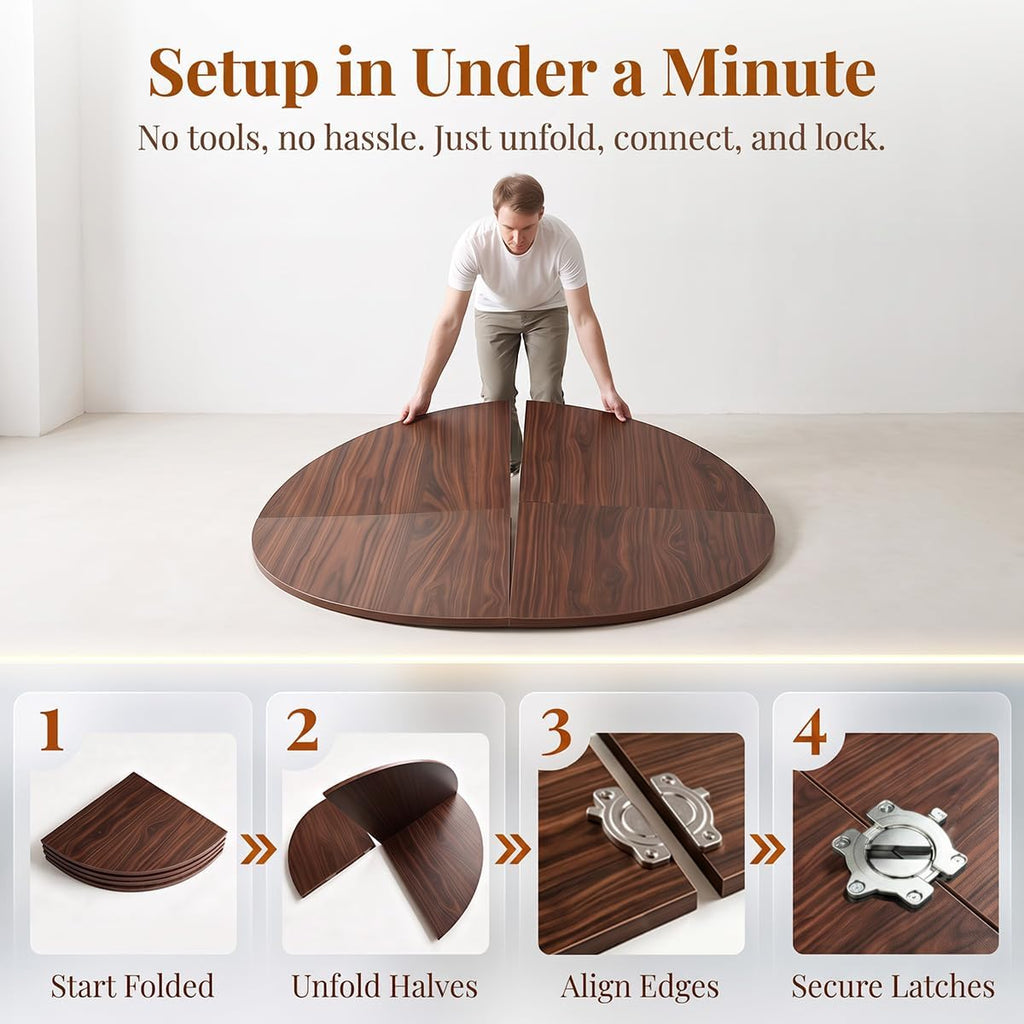 55" Walnut Foldable Round Table Top, No Legs