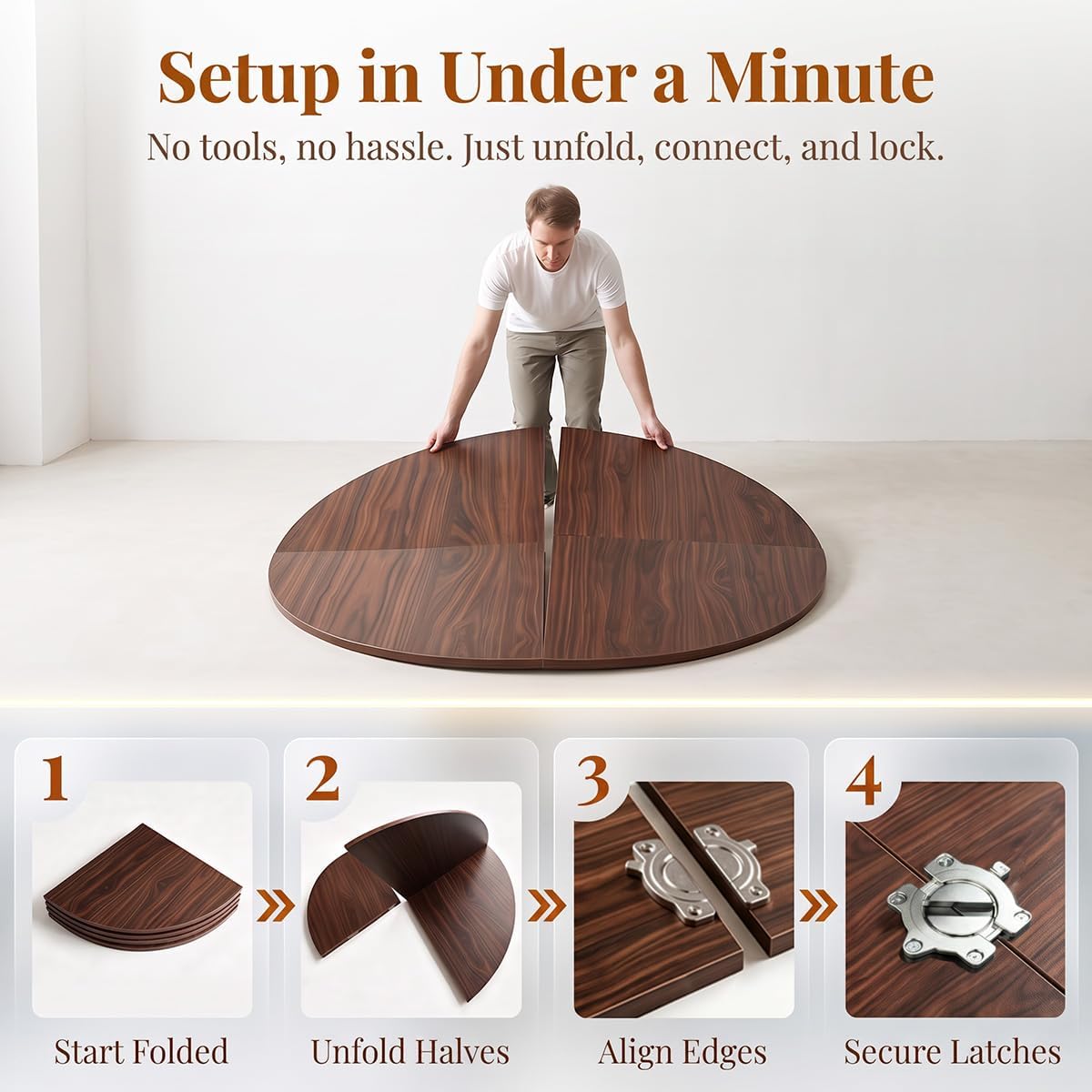 55" Walnut Foldable Round Table Top, No Legs