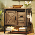30" Rustic Brown Farmhouse Vanity with Vessel Sink