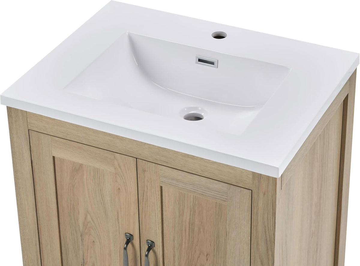 25" Light Oak Farmhouse Bathroom Vanity with Ceramic Sink