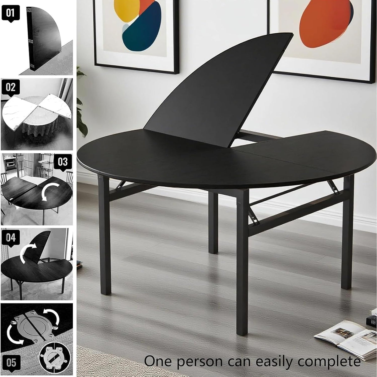 47.2" Black Foldable Round Table Top, No Legs