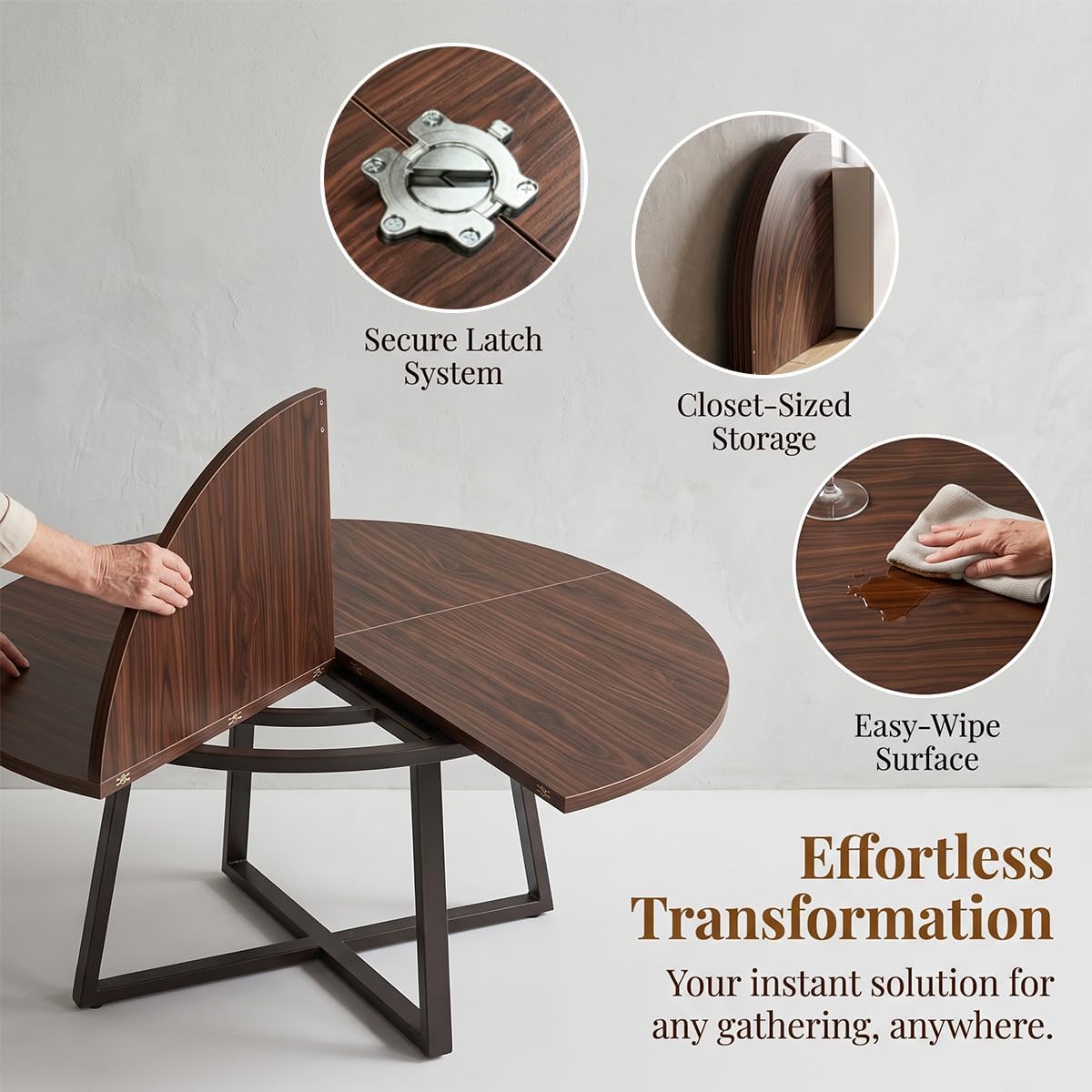 55" Walnut Foldable Round Table Top, No Legs
