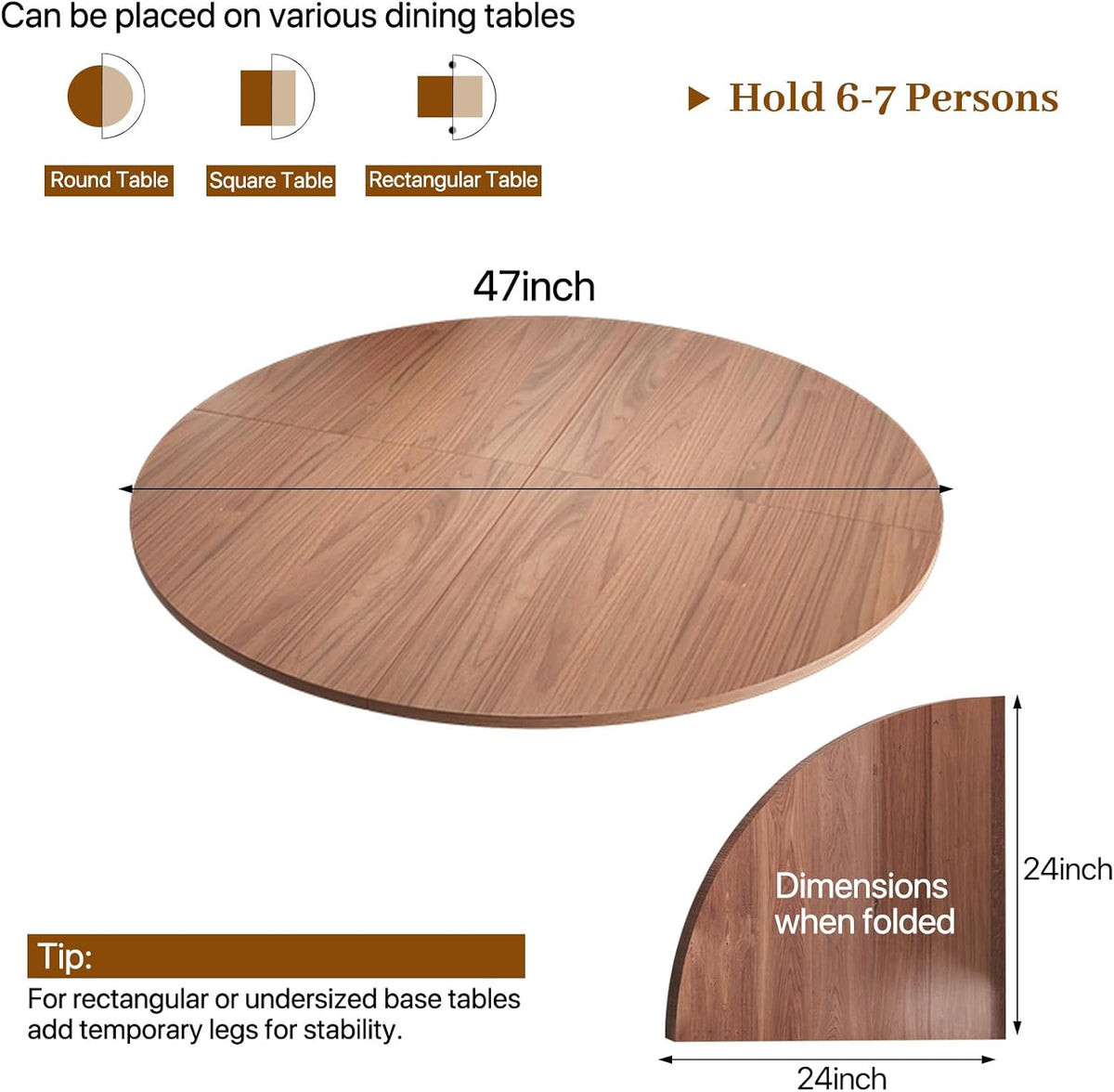 47" Light Walnut Foldable Round Table Top, No Legs