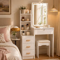 31.5" Lighted Vanity Desk,4 Drawers,Stool