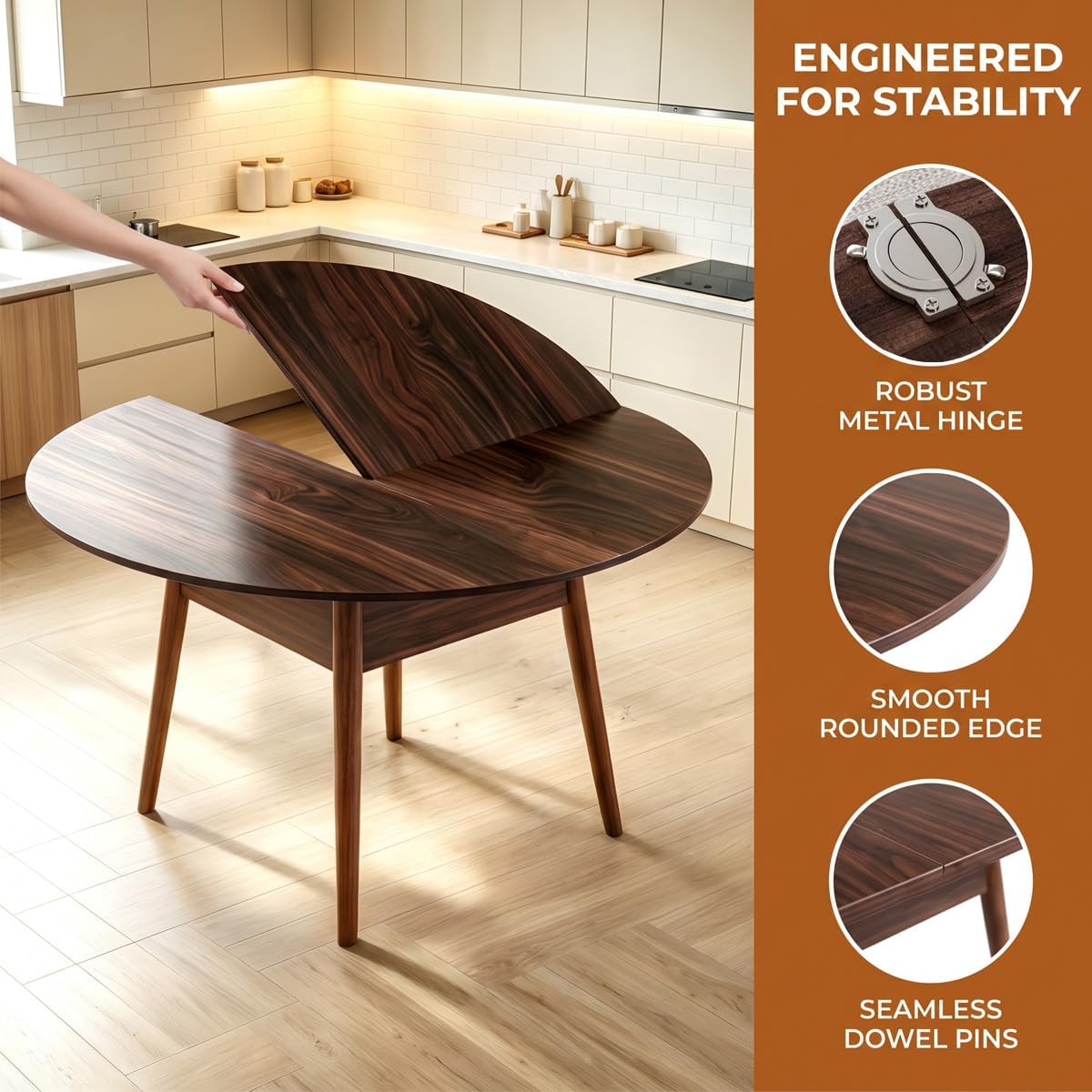 55" Walnut Foldable Round Table Top, No Legs