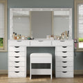 White Lighted Vanity Desk,15 Drawers, Charging Station