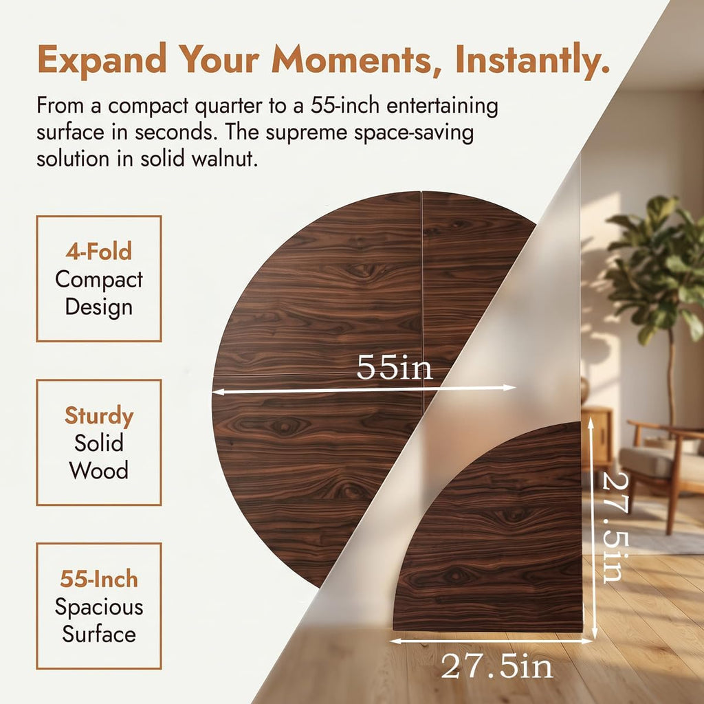 55" Walnut Foldable Round Table Top, No Legs