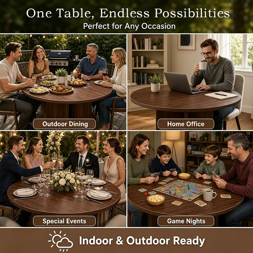 55" Walnut Foldable Round Table Top, No Legs
