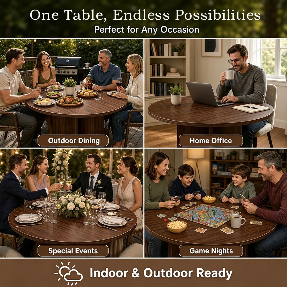 55" Walnut Foldable Round Table Top, No Legs