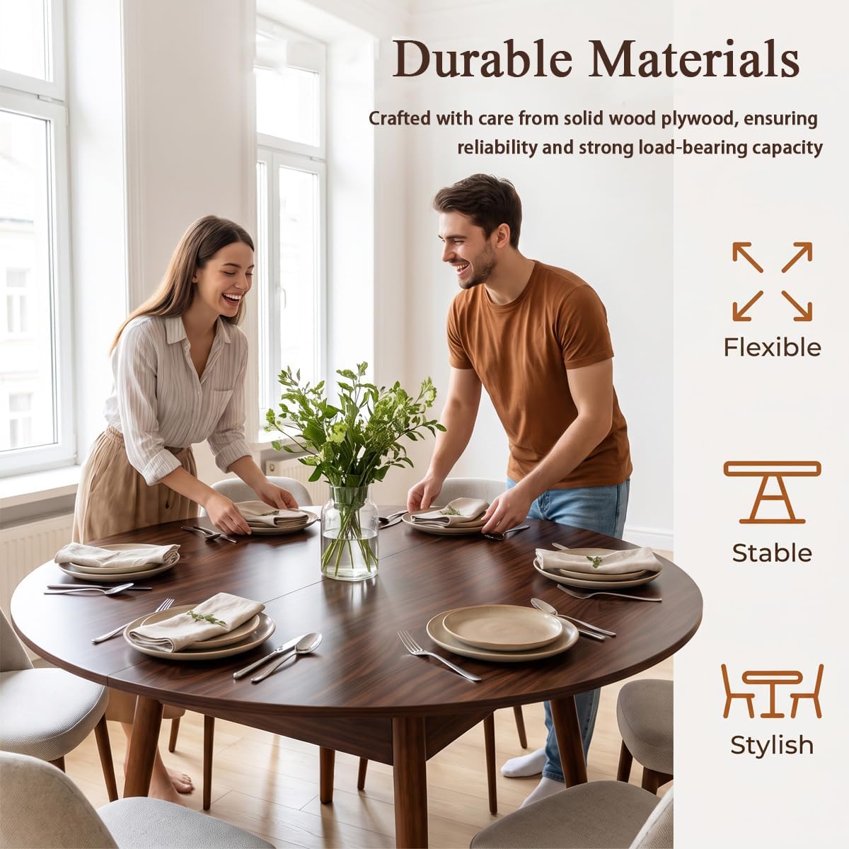 55" Walnut Foldable Round Table Top, No Legs