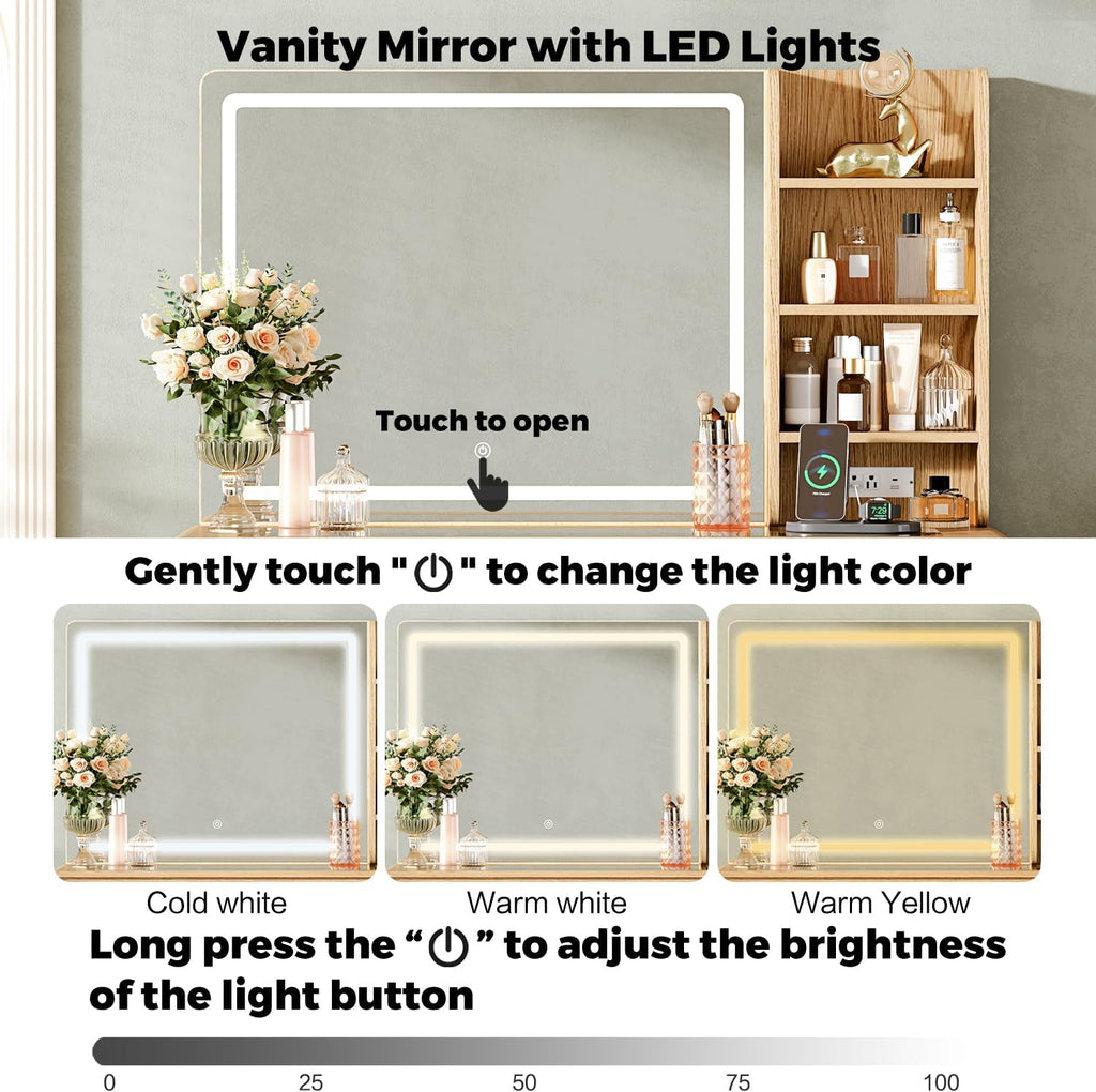 47" Lighted Makeup Vanity Desk,7 Drawers,Power Outlet
