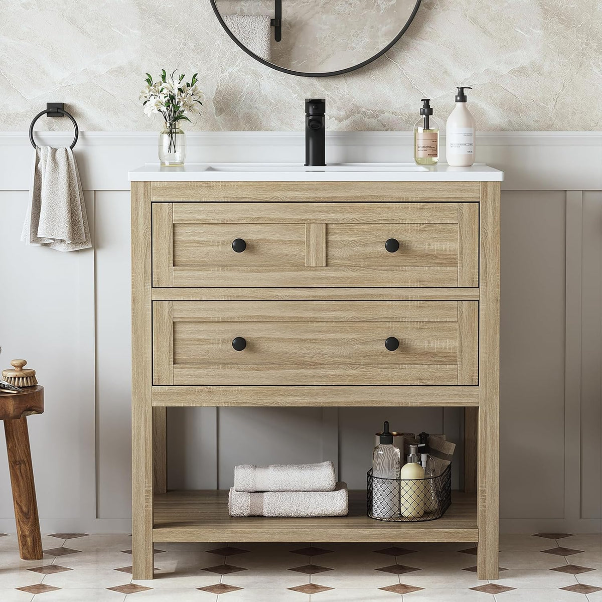 30" Bathroom Vanity with Sink, Light Oak