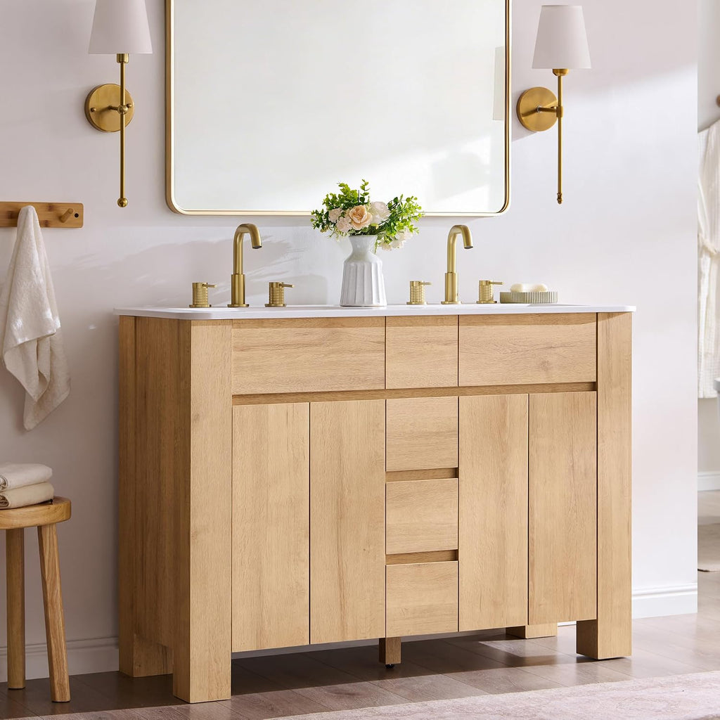 47.6" Natural Oak Modern Bathroom Vanity with Double Sink