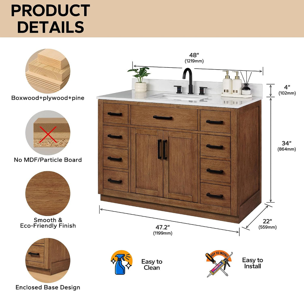 48" Dark Walnut Bathroom Vanity with Sink