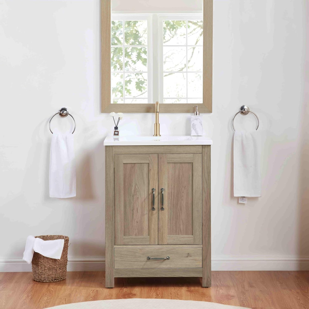 25" Light Oak Farmhouse Bathroom Vanity with Ceramic Sink