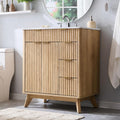30" Natural Oak Fluted Bathroom Vanity with Ceramic Sink