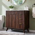 36" Dark Walnut Fluted Bathroom Vanity with Ceramic Sink