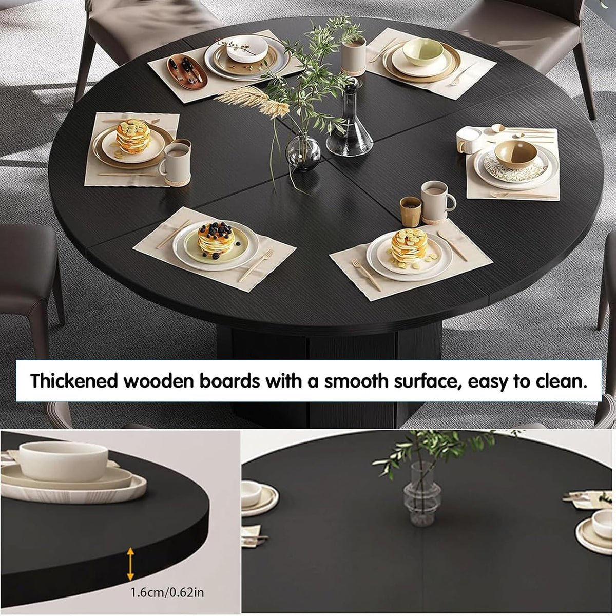 47.2" Black Foldable Round Table Top, No Legs