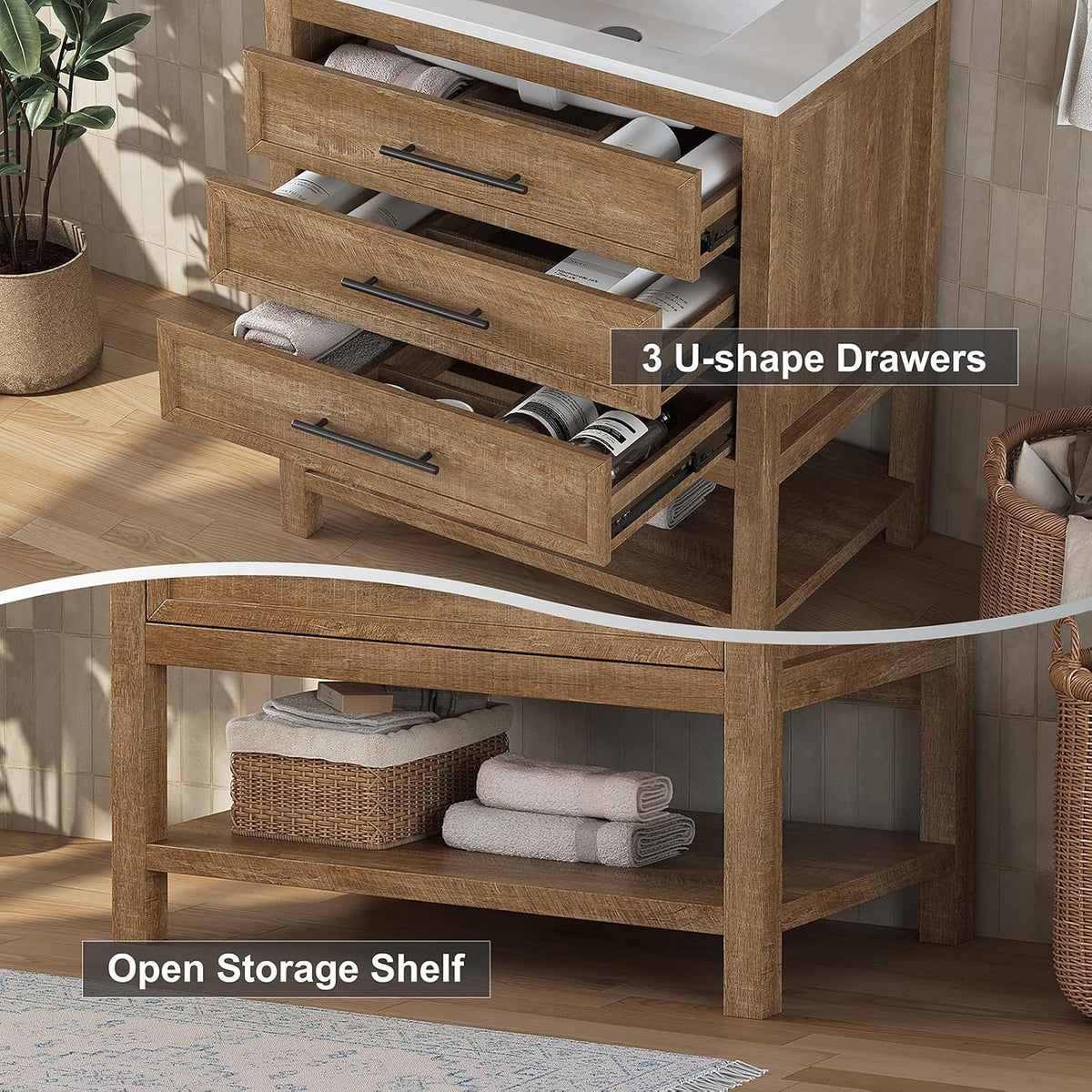 30 Inch Bathroom Vanity with Sink, Rustic Brown