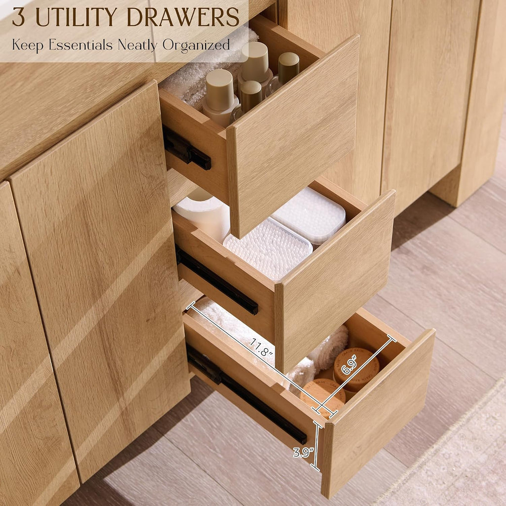 47.6" Natural Oak Modern Bathroom Vanity with Double Sink
