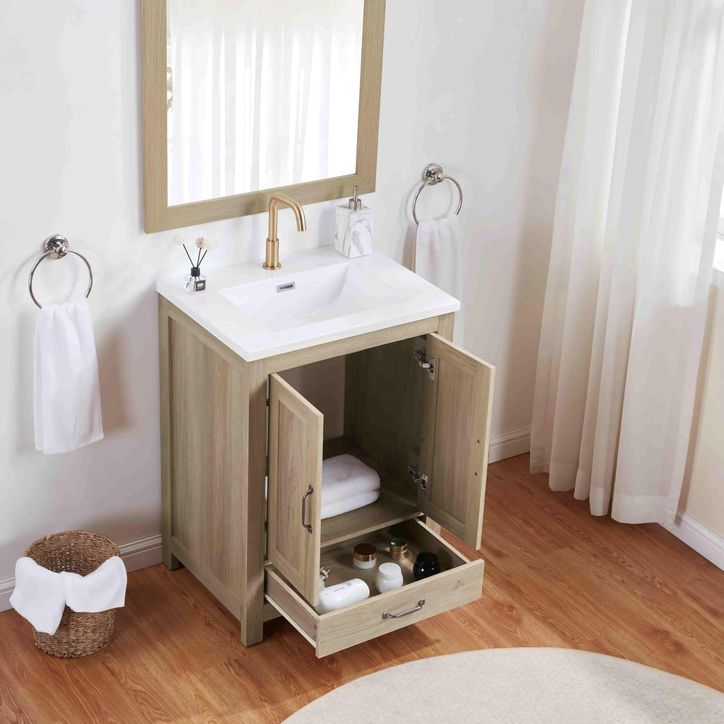 25" Light Oak Farmhouse Bathroom Vanity with Ceramic Sink