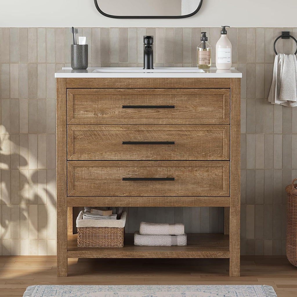 30 Inch Bathroom Vanity with Sink, Rustic Brown