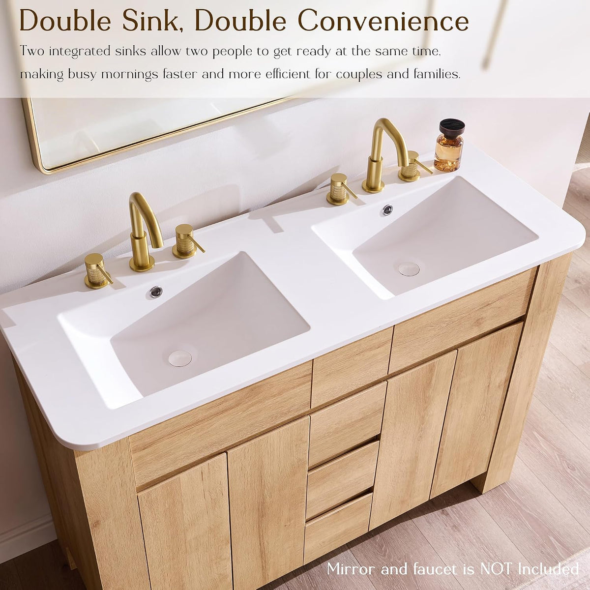 47.6" Natural Oak Modern Bathroom Vanity with Double Sink