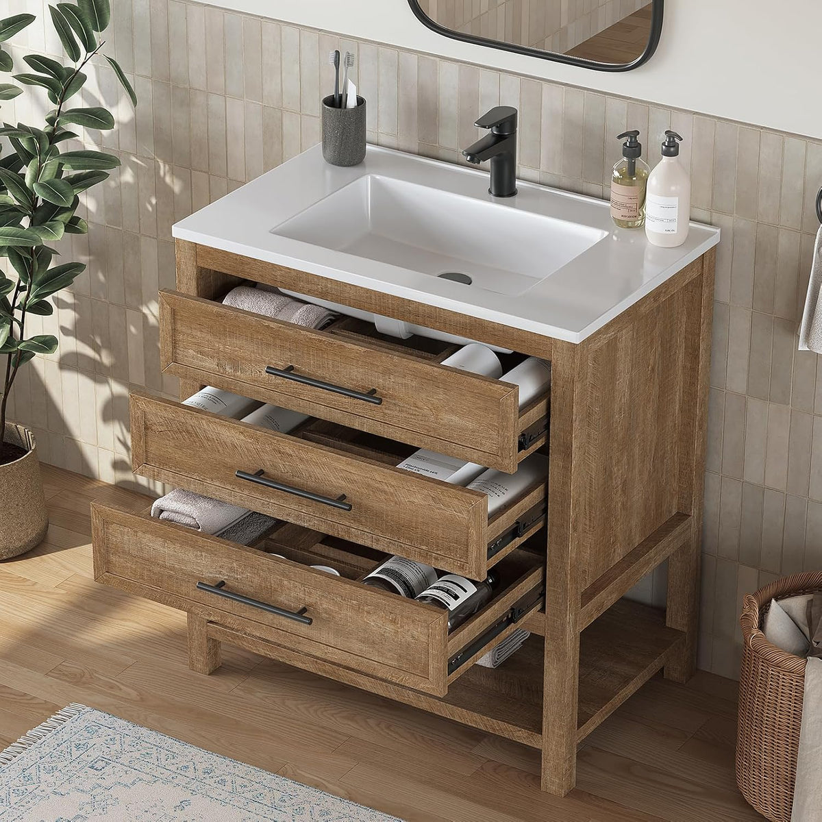 30 Inch Bathroom Vanity with Sink, Rustic Brown