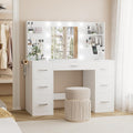 White Lighted Vanity Desk,7 Drawers, Power Outlet