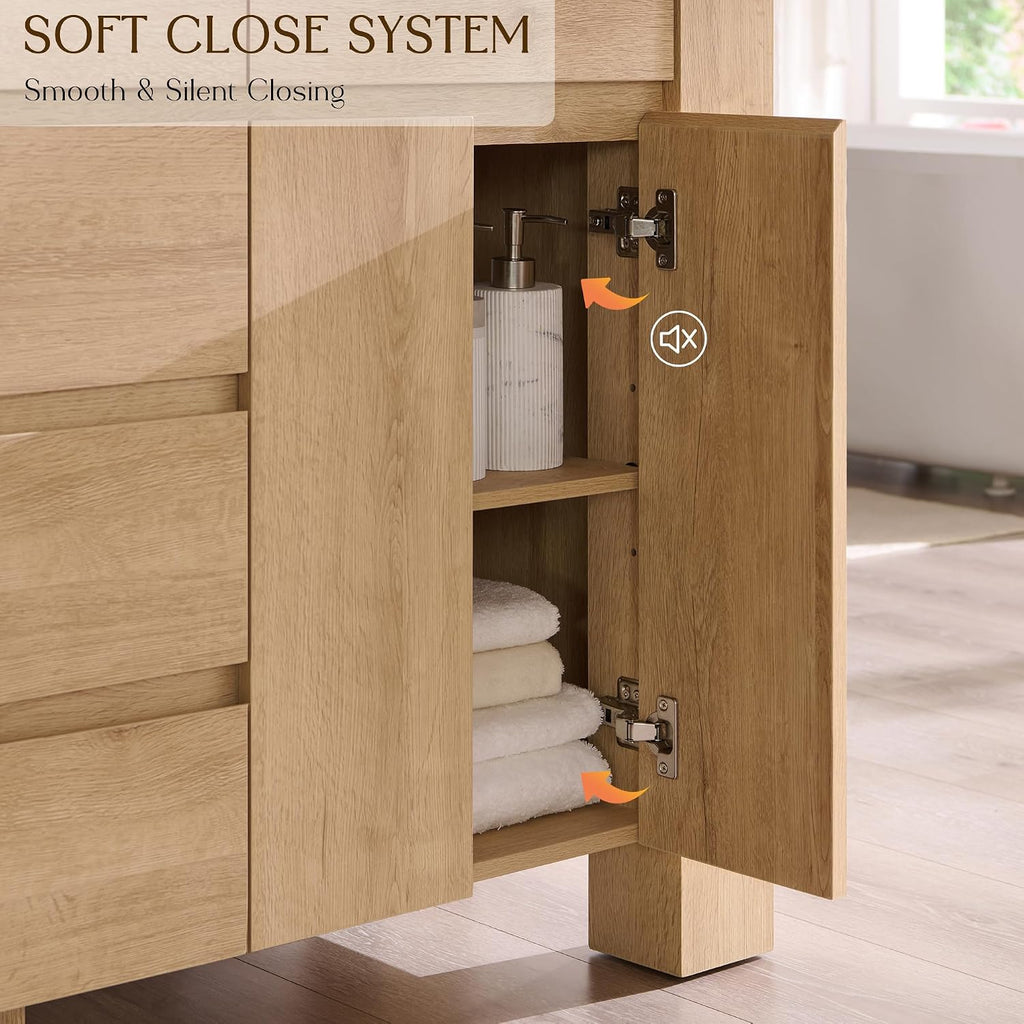 47.6" Natural Oak Modern Bathroom Vanity with Double Sink