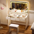 White LED Vanity Desk, 5 Drawers, Power Outlet